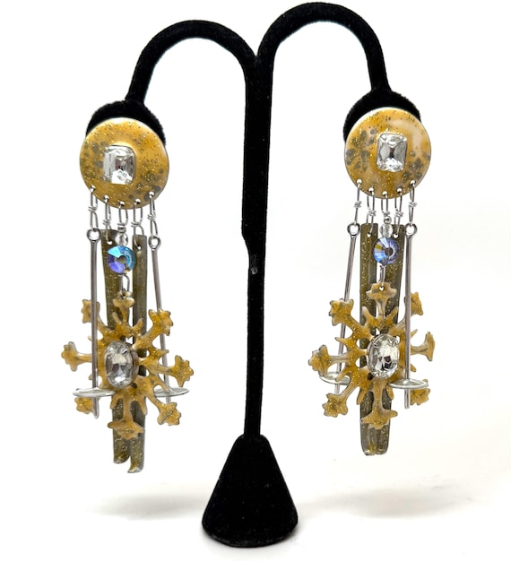 Vintage Lunch At The Ritz ST. MORITZ Ski/Snowflake Pierced Earrings