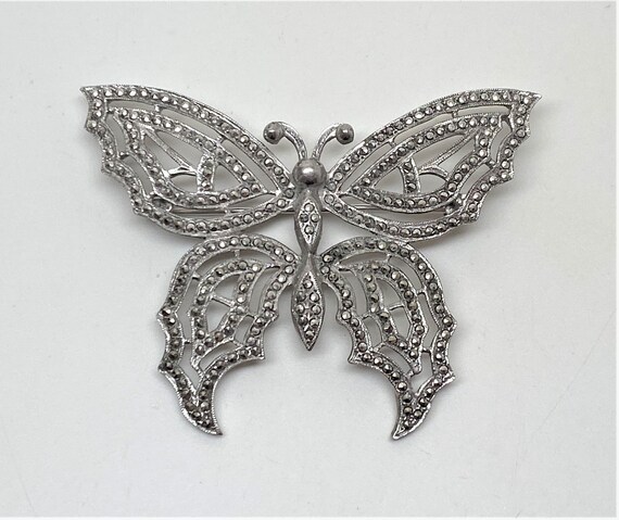 Vintage Marcasite Sterling Silver Butterfly Pin Brooch