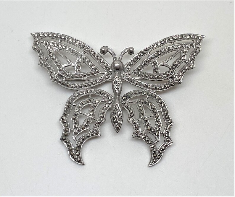 Vintage Marcasite Sterling Silver Butterfly Pin shops Brooch