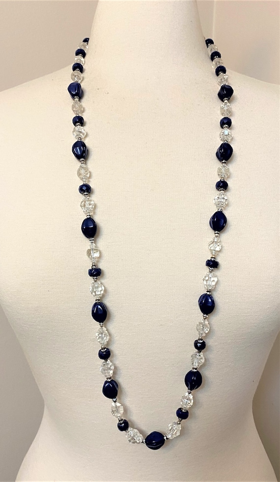 Vintage Clear & Clear Faceted Glass With Rhinestones Necklace