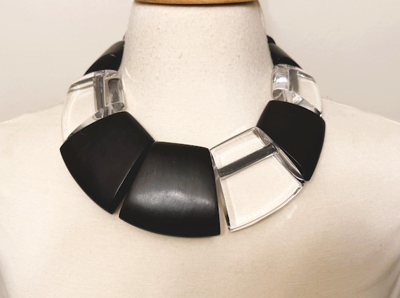 Gerda Lynggaard Monies Carved Ebony & Clear Acrylic Statement Necklace