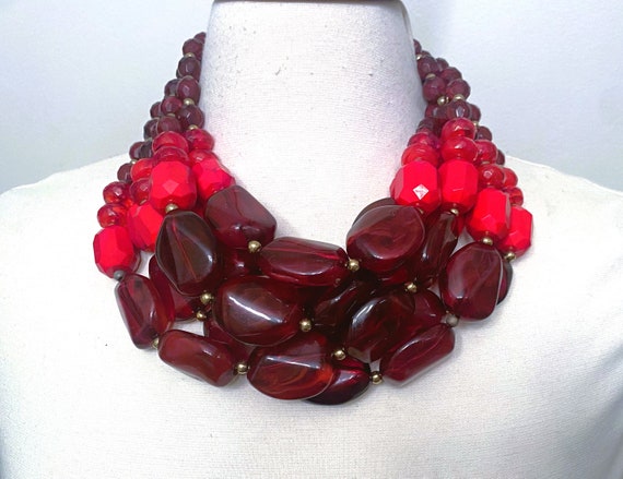 Gorgeous Multi Strand Red & Burgundy Acrylic Necklace