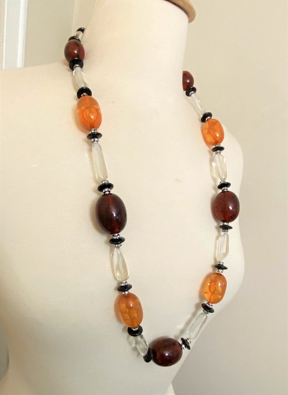 Gorgeous Brown, Amber & Clear Lucite Beads Long N… - image 3
