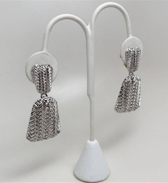 Silver Tone Texture Dangle Earrings - image 3