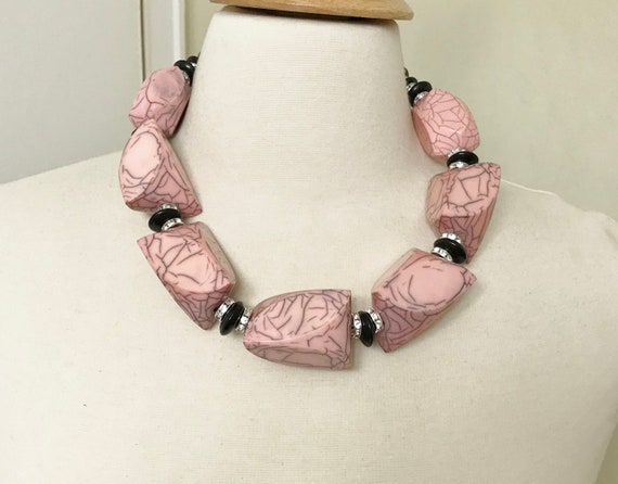 Stunning Necklace In The Style Of Angela Caputi Rhinestones, Pink & Black