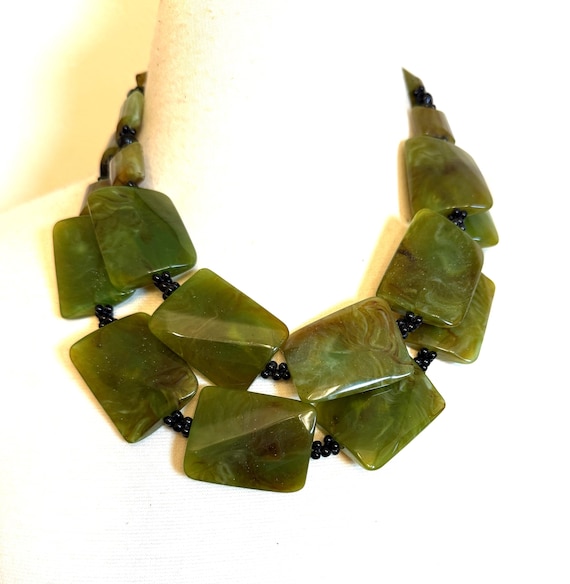 ANGELA CAPUTI Green Color Flat Resin Beads Two Strand Necklace