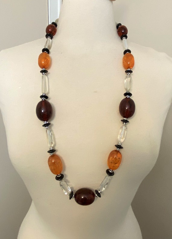 Gorgeous Brown, Amber & Clear Lucite Beads Long N… - image 9