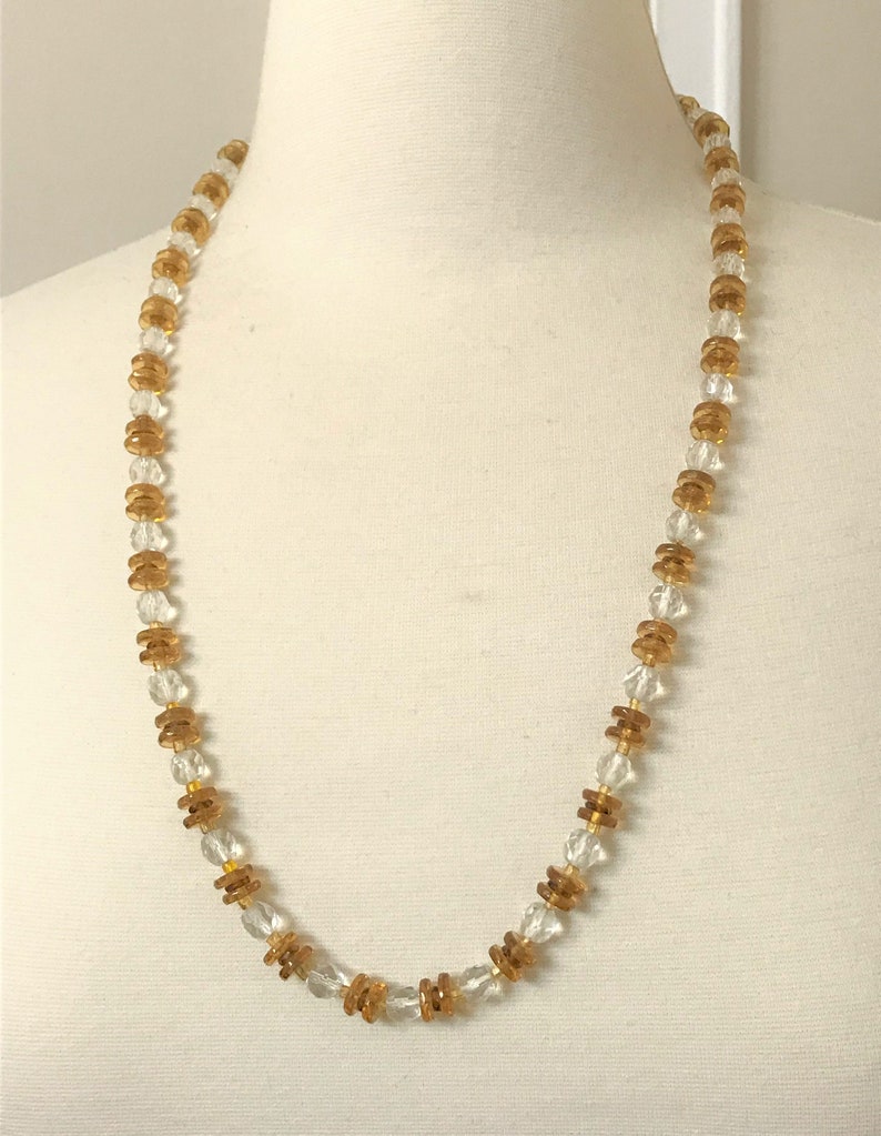 Vintage Czech Glass Long Necklace Marked On The Clasp
