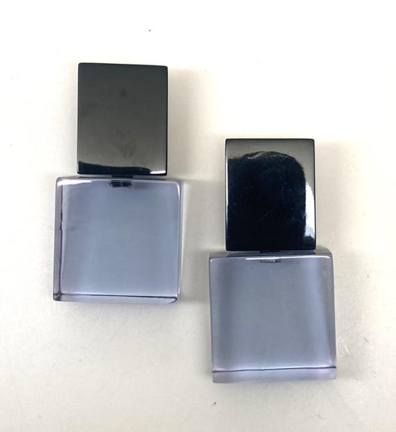 Designer Gerda Lynggaard Monies Square Lavender Lucite & Ebony Large Earrings