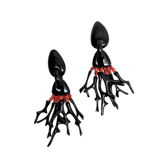 Gorgeous Gerda Lynggaard-Monies Coral & Black Polyester Unique Earrings