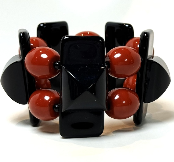 Angela Caputi Black & Red Resin Stretch Bangle Bracelet