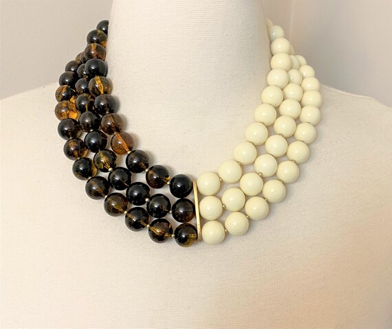 Vintage Multi Strand Lucite & Acrylic Beads Statement Necklace