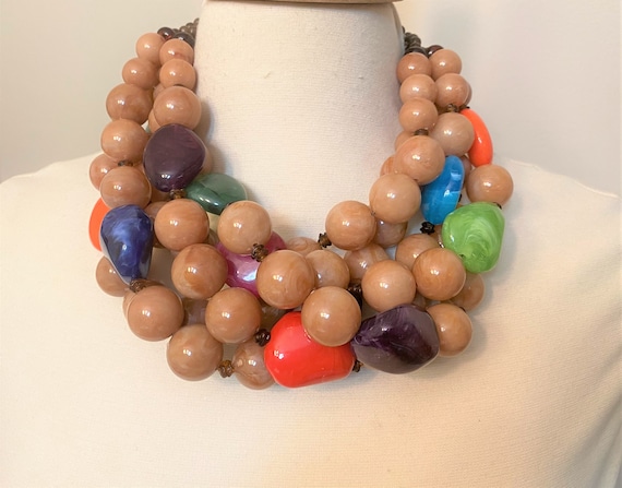 Gorgeous Beige & Multi Color Acrylic Beads Statement Necklace