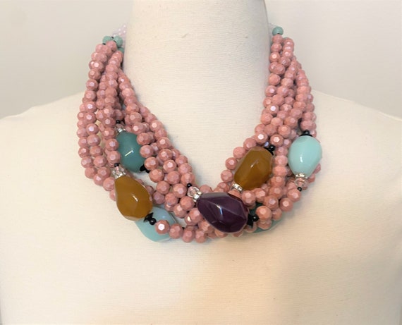 ANGELA CAPUTI Pale Pink Faceted Beads W Green & P… - image 5