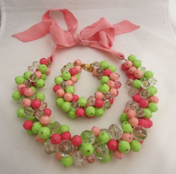 Stunning Moschino Resin Lime and Pink Resin Necklace Bracelet Set