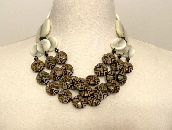 Gorgeous ANGELA CAPUTI Beige, Brown Resin & Black Multi Strand Necklace