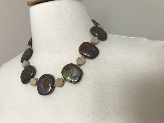 Vintage Brown Ceramic Necklace - image 4