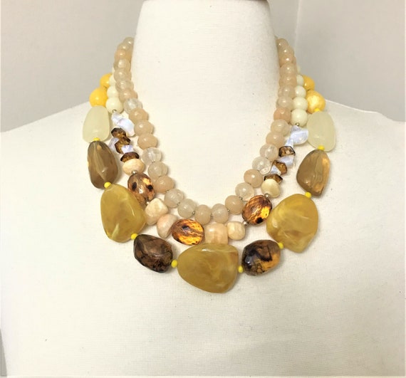Stunning Designer Amber, Beige & Opalescent Multi strand Necklace
