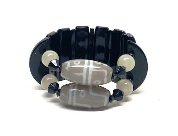 Angela Caputi Black & Grayish Green Resin Stretch Bangle Bracelet