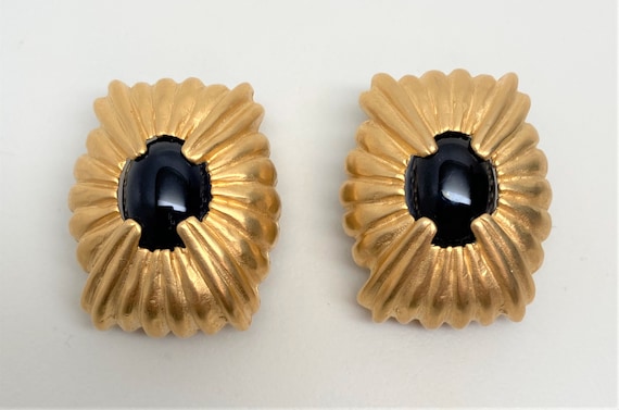 Vintage Gorgeous Red Glass Cabochon “The Look of Real” GIVENCHY Paris Earrings