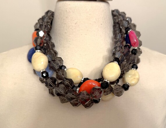 Gorgeous Gray Faceted Acrylic & Multi Color Resin Beads Necklace