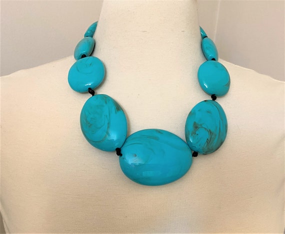Beautiful Turquoise Marbleized Large Resin Beads Necklace