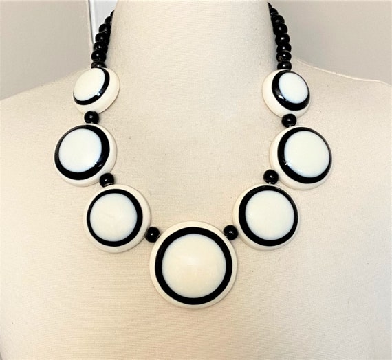 Beautiful Black & White Resin Statement Necklace