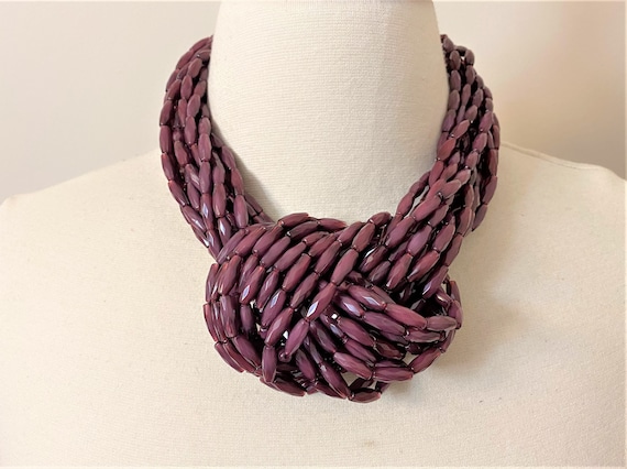ANGELA CAPUTI Burgundy Acrylic Beads Multi Strand Knott Necklace