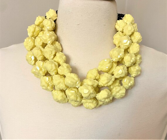 Gorgeous Yellow Resin Nugget Beads Multi Strand Statement Necklace
