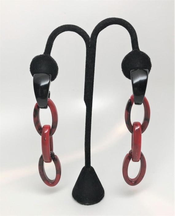 Gorgeous Red & Black Chain Dangle Pierced Earrings