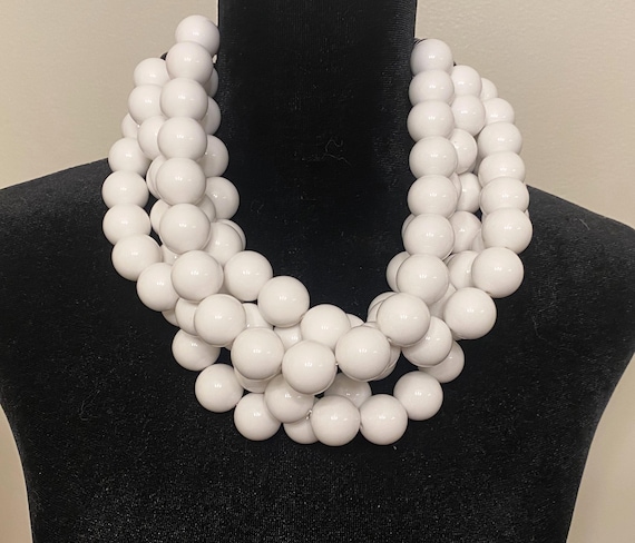 Modernistic White Resin Multi Strand Necklace