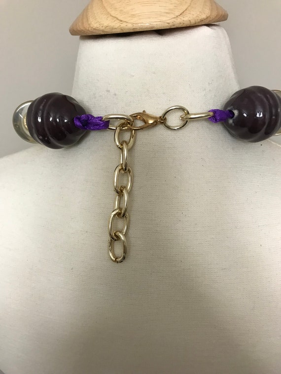 Stunning Couture Lucite Gold Leaf & Purple Beads … - image 8