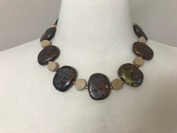 Vintage Brown Ceramic Necklace - image 8