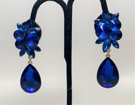 Stunning Sapphire Blue Rhinestone Dangle Earrings