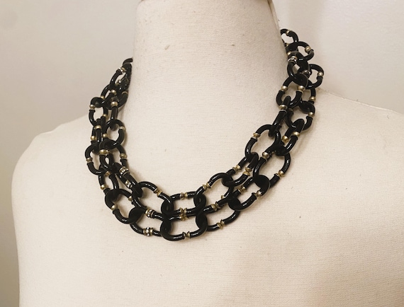 Venetian Signed Archimede Seguso For Chanel Black Glass Long Link Necklace