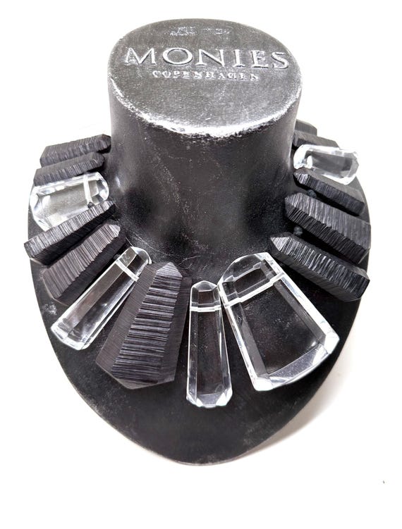 Gerda Lynggaard Monies Carved Ebony & Clear Acrylic Statement Bib Necklace