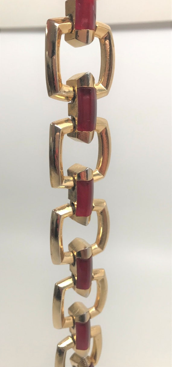 Vintage Clarins Paris Ruby Red Lucite Gold Tone L… - image 6