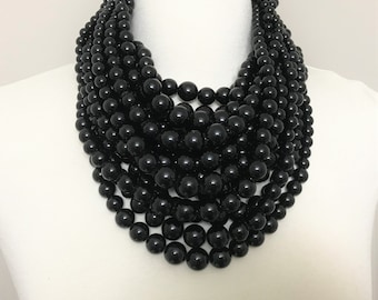 Modernistic Multi Strand Black Large Necklace