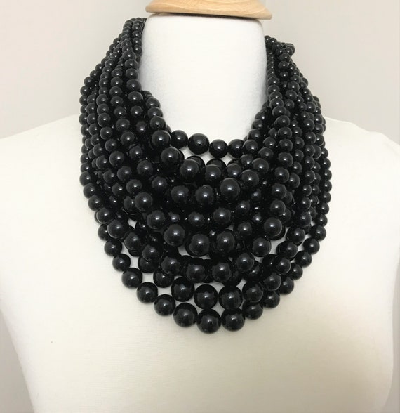 Modernistic Multi Strand Black Large Necklace