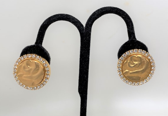 Vintage 1980's Gold Tone & Rhinestones Clip On Earrings