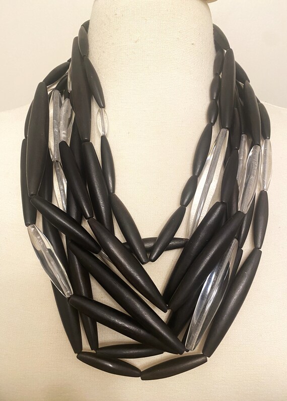Monies Gerda Lynggaard Ebany Wood & Lucite Multi-Strand Collar Necklace