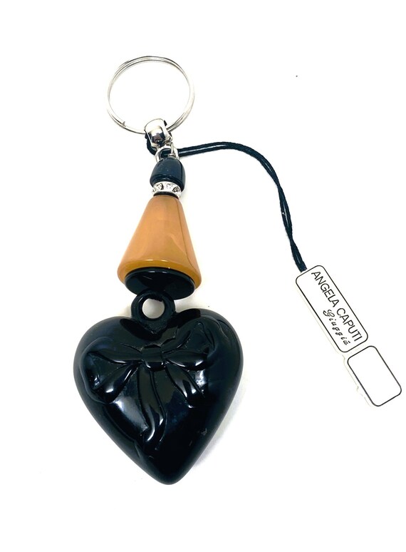 Gorgeous Angela Caputi Black & Yellow Resin Heart Key Chain
