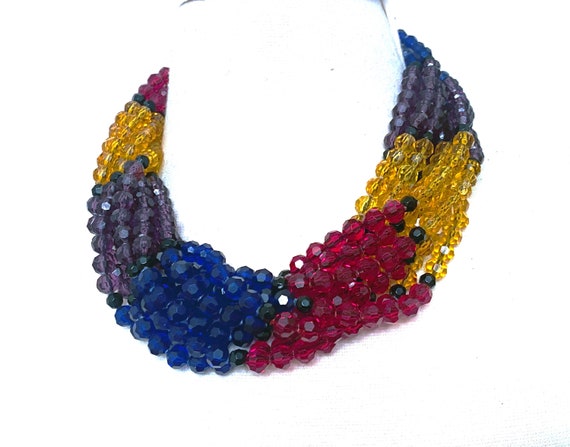 Gorgeous ANGELA CAPUTI Red, Blue, Purple & Orange Beads Multi Strand Necklace