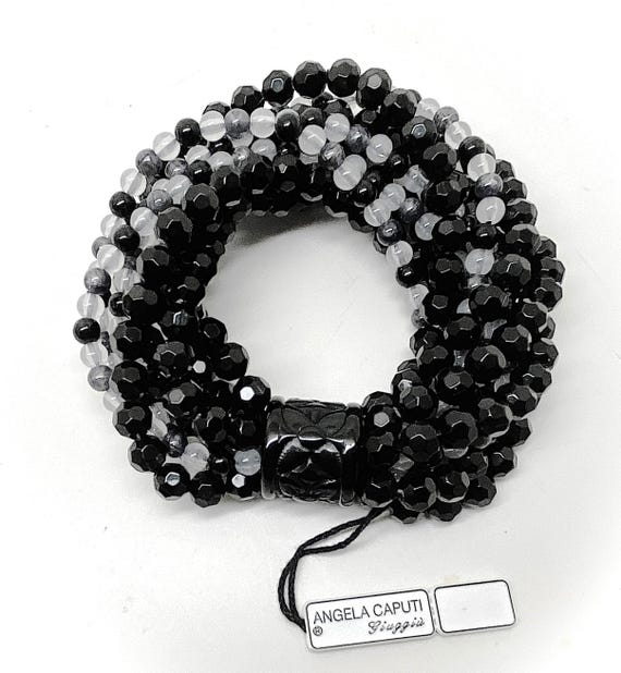 Gorgeous Angela Caputi Clear & Black Color Resin Stretch Bracelet