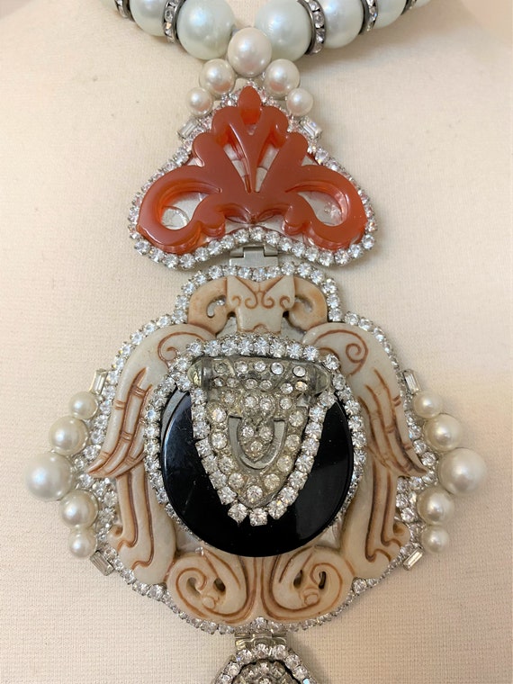 Lawrence Vrba Art Deco Faux Pearl & Rhinestone On… - image 5