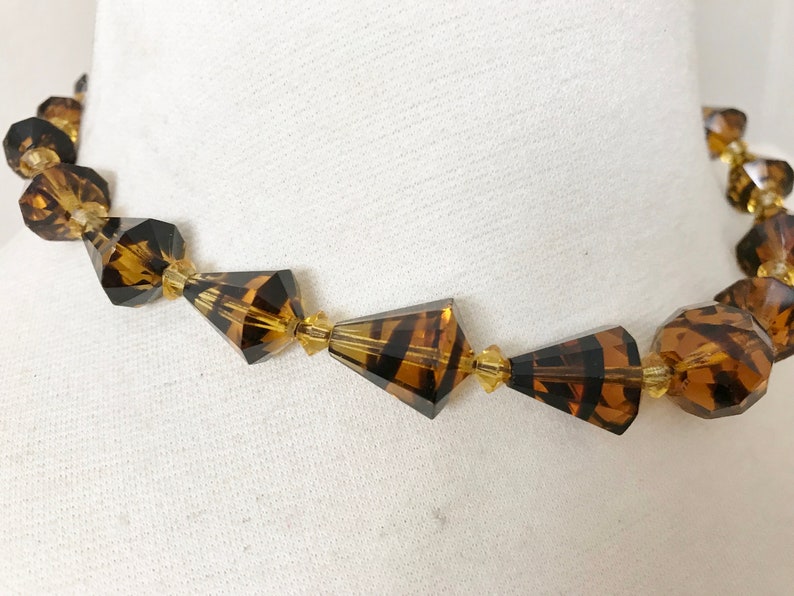 Vintage Czech Amber /& Brown Art Glass Necklace