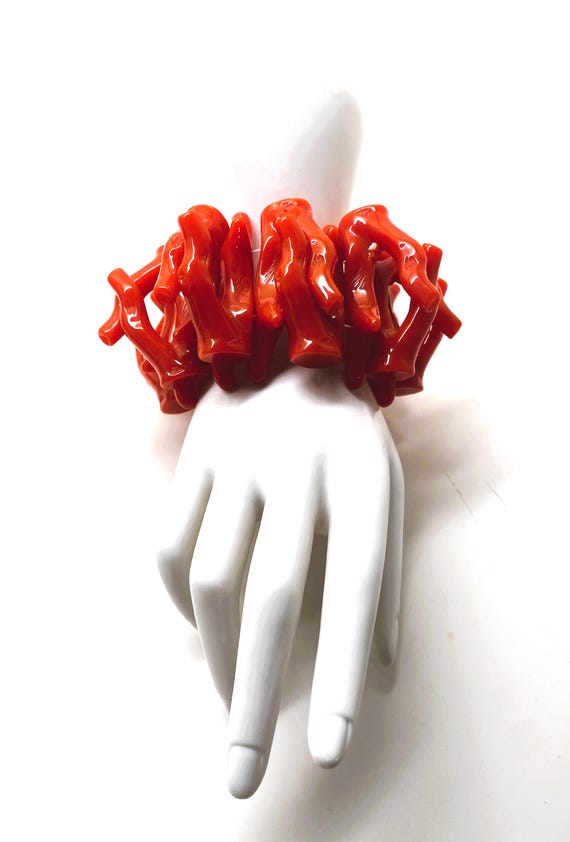 Gorgeous Orange Resin Coral Stretch Bangle Bracelet
