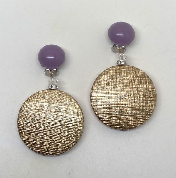 Angela Caputi Gorgeous Purple, Textured Gold Color Resin Clip On Dangle Earrings