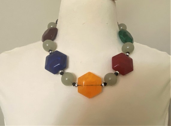 Angela Caputi Multi Color Resin Beads & Rhinestones Choker Necklace