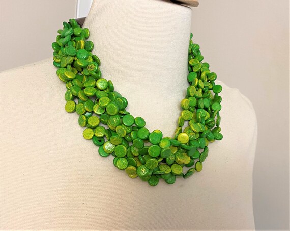 Vintage Unsigned Monies Multi Strands Lime Green … - image 5